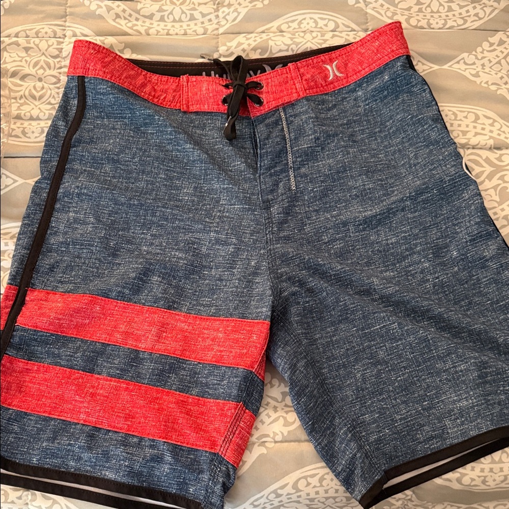 L Men's Hurley Phantom Mens 32 Blue Swim Stretchy Trunks